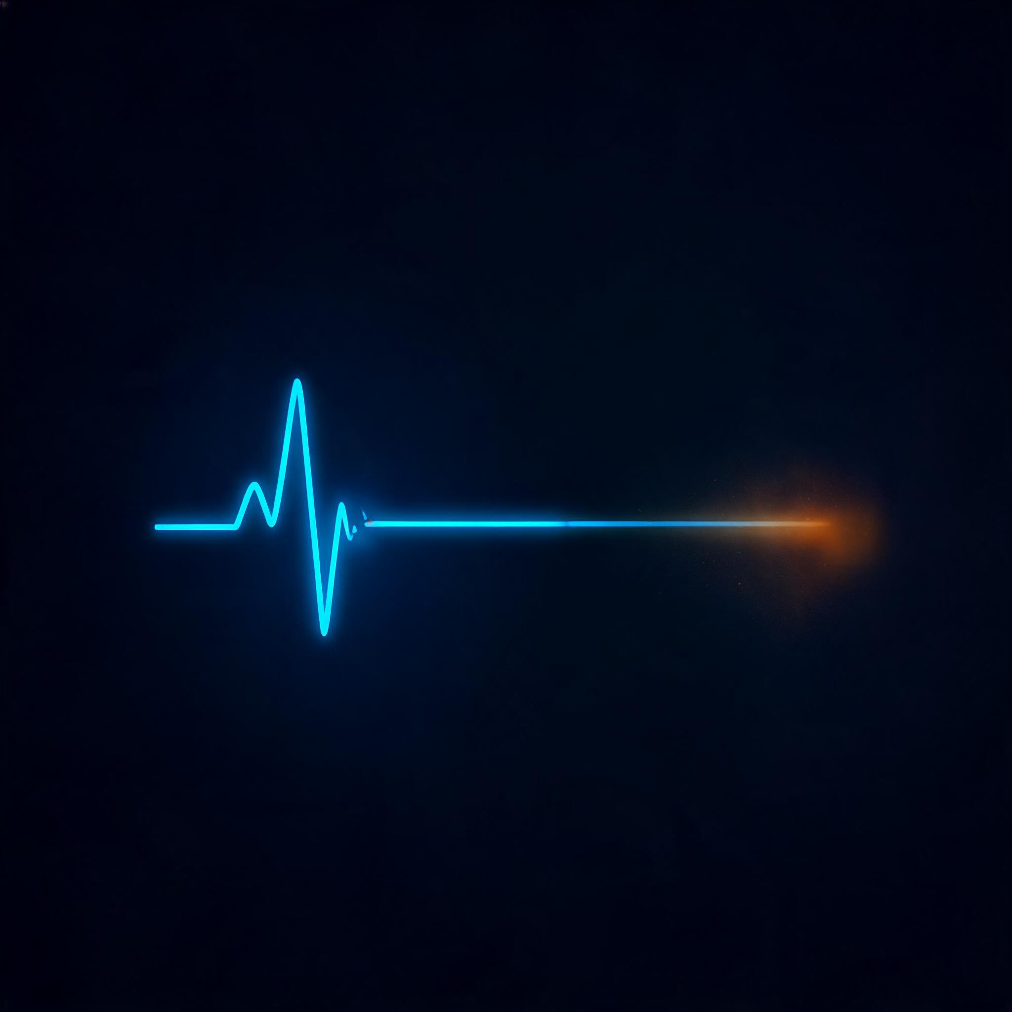 Abstract illustration of a signal-blue pulse line that rises, breaks, and flatlines into darkness